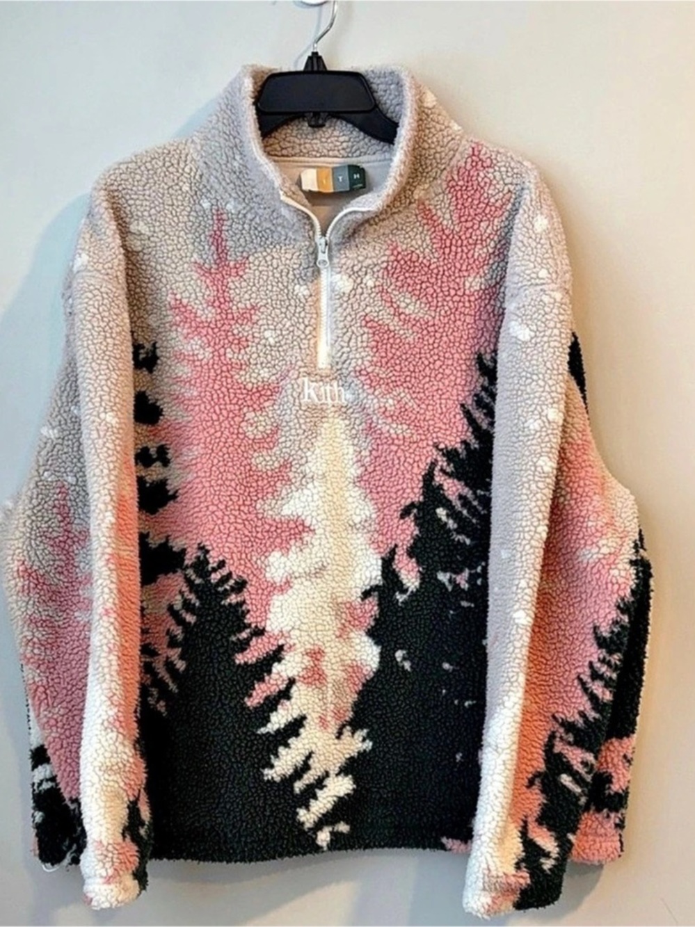 Kith Claremont Sherpa Quarter Zip Printed Fleece Pullover Pink & Black
